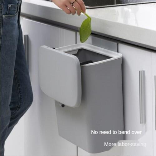 Kitchen Wall Mounted Trash Bin With Lid Hanging Waste Bin Cabinet Door Small Trash Can Household Storage Buckets