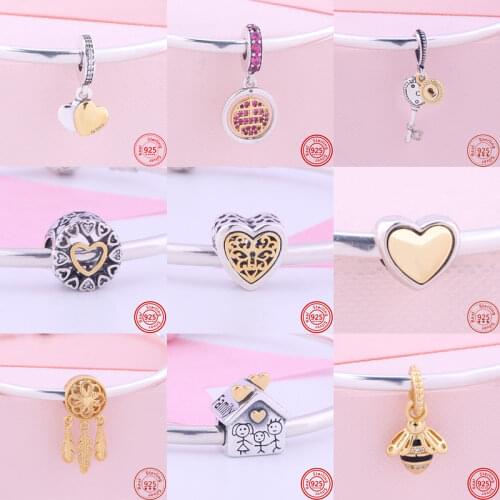 New Golden Lucky Cat Dreamcatcher Hollow Love Heart Beads Fit Original Pandora Silver 925 Bracelet Women DIY Jewelry Accessories