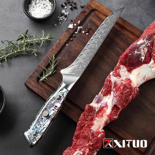 XITUO 6.5 Inch Boning Knife Japanese VG10 Damascus Steel Fish Filleting Meat Slicing Kitchen Knife Abalone Handle Utility Knives