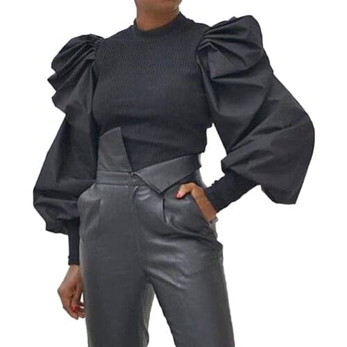 Autumn Winter Women Ladies Puff Sleeve Sweater Tops Warm Solid Pullover Bodycon Long Sleeve Ribbed Knit Sweater