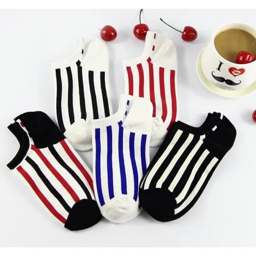 A Pair 2017 New Hot Sale Men And Women Non-slip Anti-off 100% Quality Cotton Fashion Thin Stripes 5 Color Originality Boat Socks