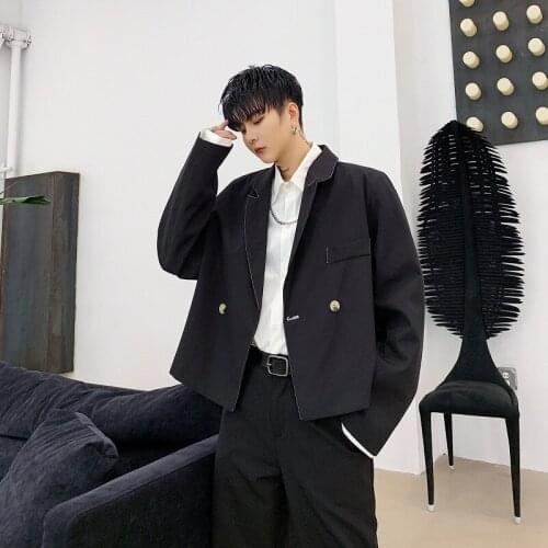 Men Loose Casual Short Style Suit Jacket Male Vintage Fashion Hip Hop Japan Streetwear Gothic Blazer Suit Coat Outerwear