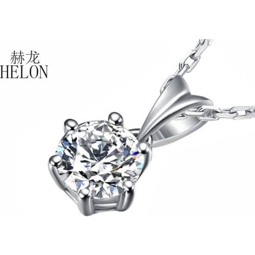 HELON Moissanite Pendants Solid 14K White Gold AU585 Round Cut Moissanite Pendant For Women Birthday Anniversarry Best Gift