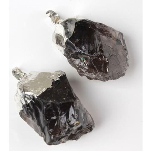 Trendy-beads Silver Plated Irregular Shape Smoky Quartzs Pendant Ethnic Style Jewelry