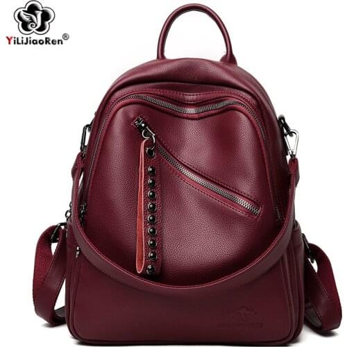Casual Backpack Women Shoulder Bag Soft Leather Backpacks Female Travel Bag Ladies Bagpack Large Capacity School Bags for Girls