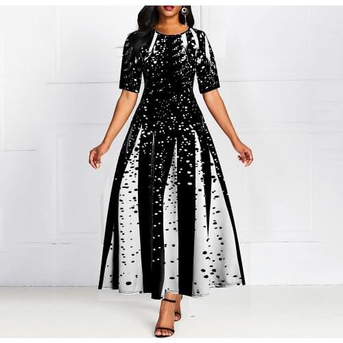 Print Long Evening Party Dress Fashion African Half Sleeve A-Line Draped Elegant Women Dress Ladies Slim Dress robe de soiree