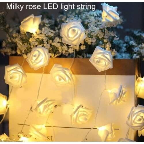 Romantic LED White Rose Flower Fairy String Lights with Battery Box Decorative Ambient Lamp for Wedding Party Home Decoration