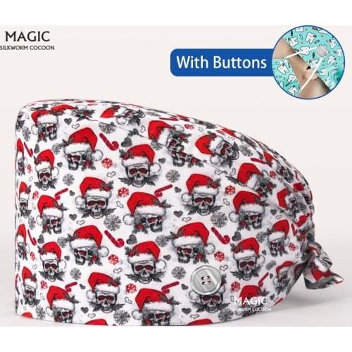 Scrubs Cap with Sweat-absorbent Cartoon Tooth Printing Caps Beautician Work Cap Pet Grooming New Unisex Lab Dustproof Work Hats