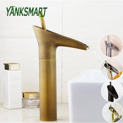 YANKSMART Bathroom Bathtub Basin Sink Faucets 360 Swivel Single Lever Deck Mounted Mixer Cold & Hot Waterfall Tap
