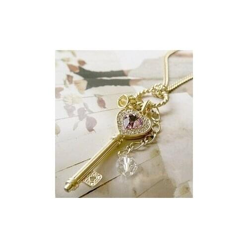 Korean Purple Crystal love gold plateden crown key necklace sweater chain Fashion Crystal Necklace