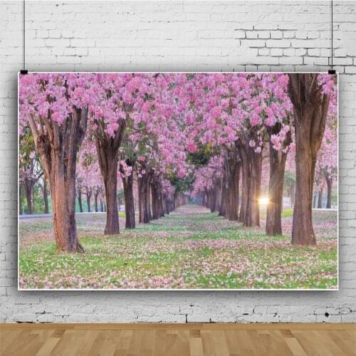 Spring Beautiful Cherry Blossom Forest Path Portrait Photography Backdrop Decor Photo Background Studio Photocall Props