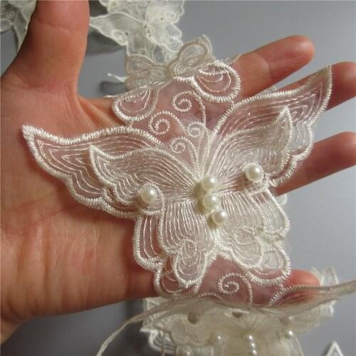 5x Apricot Pearl Butterfly Embroidered Lace Trim Ribbon Fabric Patchwork Sewing Supplies Craft DIY For Dress Clothes Decoration