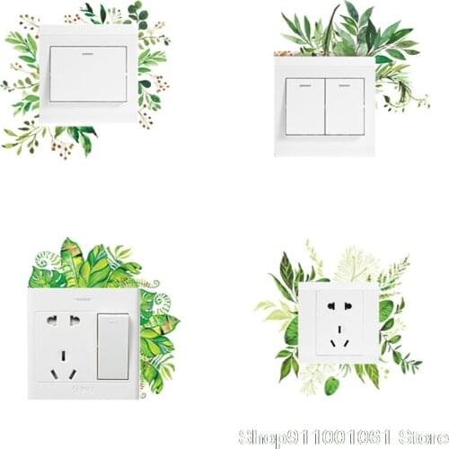 Green Plants Switch Wall Stickers DIY Tropical Palm Leaf Creative Switch Socket Wall Personalized Home Decoration Decals