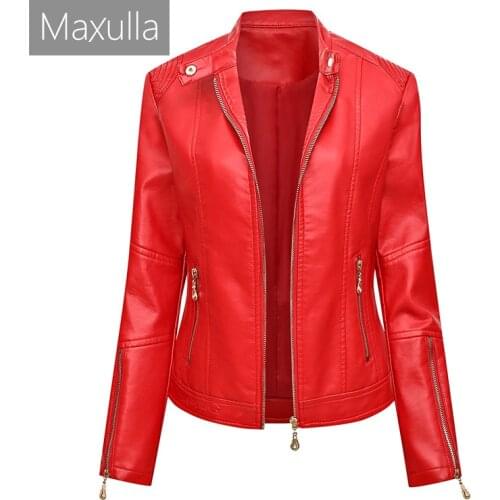 Maxulla Women Spring Autumn Black Faux Leather Jackets Lady Girl Zipper Basic Coat Turn-down Collar Motor Biker Jackets Clothing