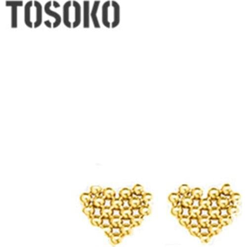 TOSOKO Stainless Steel Jewelry Lovely Peach Heart Bead Earrings Sweet Stud Earrings Women BSF320