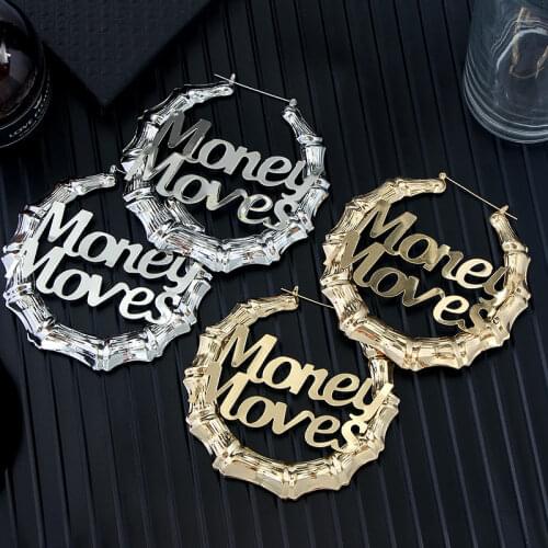 Flatfoosie Punk Style 90mm Hollow Bamboo Big Hoop Earrings For Women Gold Silver Color Letter Geometric Earrings Fashion Jewelry