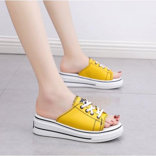 2021 New Women Slippers Sneakers Open Toe 5cm Wedges Heels Slides Comfort Platform Big Size 40 Casual Outdoor Summer