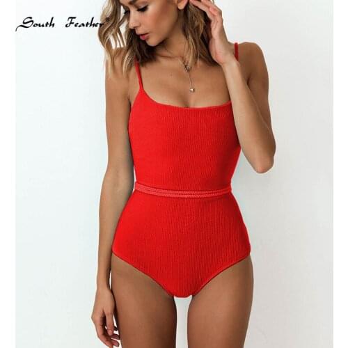 South Feather Full Back Ribbed One Piece Swimsuit Women Bandeau Swimwear Female Monokini 2019 Bather Sexy Waistband Bathing Suit