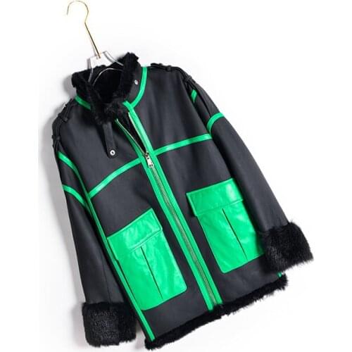 Female Winter Coat 2021 New Locomotive Style Full Plet Natural Real Fur Genuine Leather Jacket Women Clothes Pocket Decorate