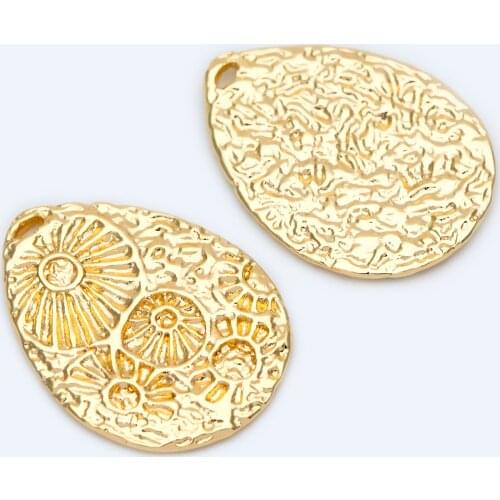 10pcs Gold Teardrop Flower Textured Pendants 21x28mm, Gold plated Brass Hammered Teardrop Charms (GB-1281)