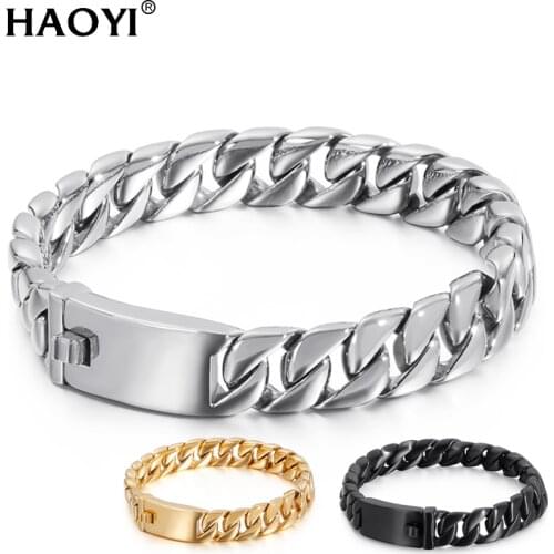 12mm Mens Bracelet 3 Color 316L Stainless Steel Round Curb Cuban Link Chain Bracelets Male Jewelry Gift for Men 7.87"