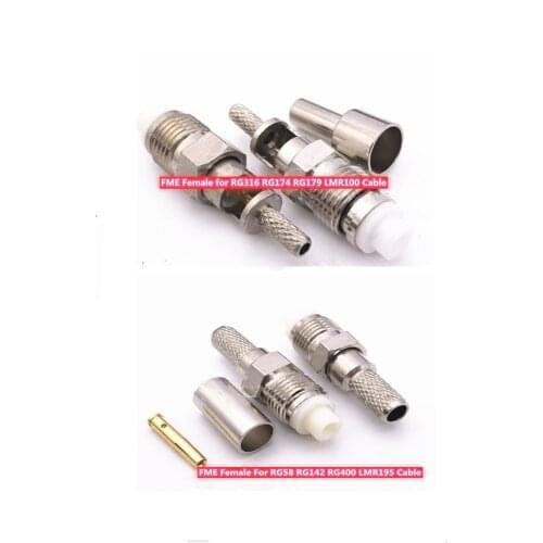 2Pcs FME Female jack crimp RG316 LMR100/ RG58 RG142 cable RF Coaxial connector