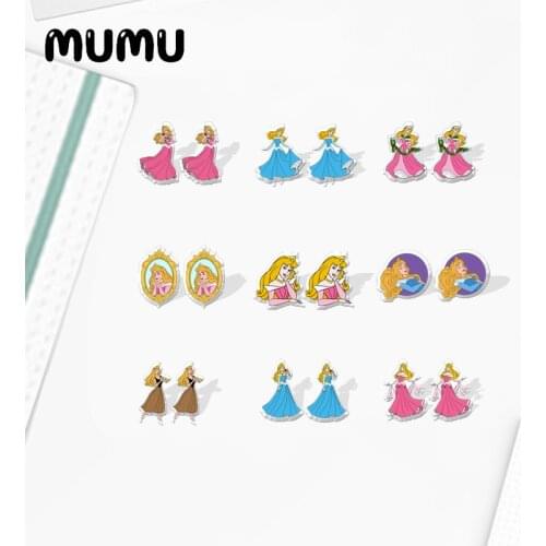 2021 New Sleeping Beauty Stud Earring Princess Aurora Epoxy Jewelry Resin Acrylic Earrings Handmade Gifts Girl