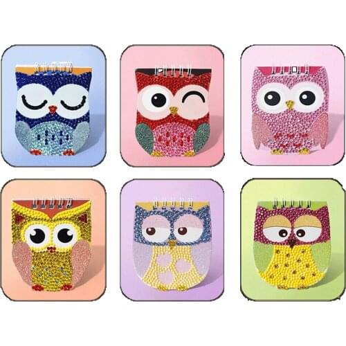 6Pcs/Set Children Diamond Painting Notebook DIY Owl Special Shaped Diamond Embroidery Cross Stitch Notebook Animal Diary Book