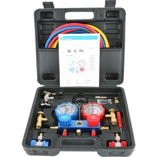 AC Diagnostic Manifold Gauge Set R134A R22 Refrigerants with Acme Adapter and Can Tap Automotive Car Air Conditioning