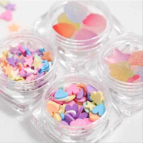 Nail Art Accessories Nail Decoration Mixed Color Soft Pottery Candy Heart Star Nail Decals Gradient Colorful Soft Fudge T1685