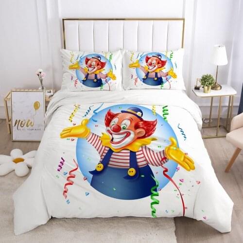 White Quilt Covers Bedding Set Duvet Cover Sets Comforter Case Linen Bed Double Single Size 3D Cartoon Clown Home Textile