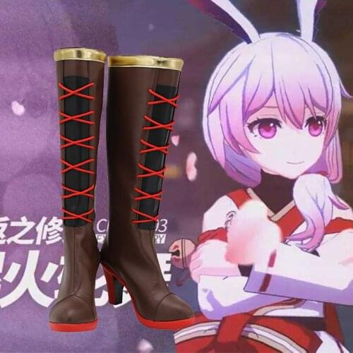 Anime Honkai Impact 3 Theresa Cosplay Boots Brown Shoes High Heel Custom Made Any Size For Unisex Halloween Party Props