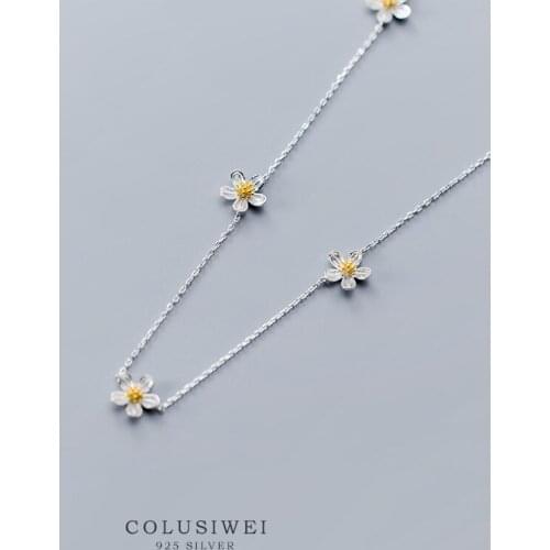 Colusiwei Authentic 925 Sterling Silver 74cm Long Flower Chain Necklace For Women Daisy Flower Pendant Necklace Female Jewelry
