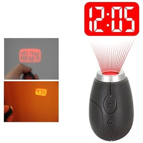 Creative Mini Alarm Clock Digital Projection Clock LED Keychain Design Watch Night Light Magic Projector Clock Red Blue Black