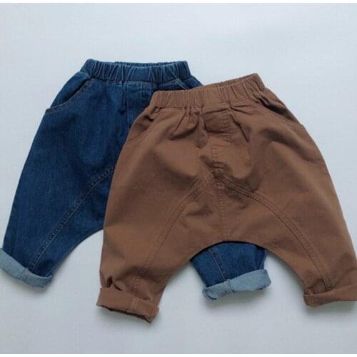 Children Solid Color Denim Trousers Autumn Winter Korean Style Kids Denim PP Pants Baby Boys Girls Casual Cowboy Pants