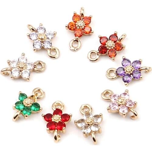 Doreen Box Metal Charms Pendants Rhinestones Five-petal Flower-shaped Copper Pendants DIY Jewelry Making Accessories 12x8mm,5PCs