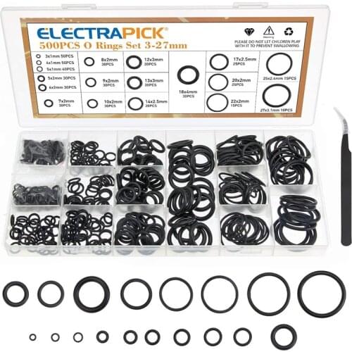 Electrapick 500PCS Rubber Rings M3-M20 Sealing Rings Set of 3-27 mm Black titanium Washer Screw Ring Fasteners