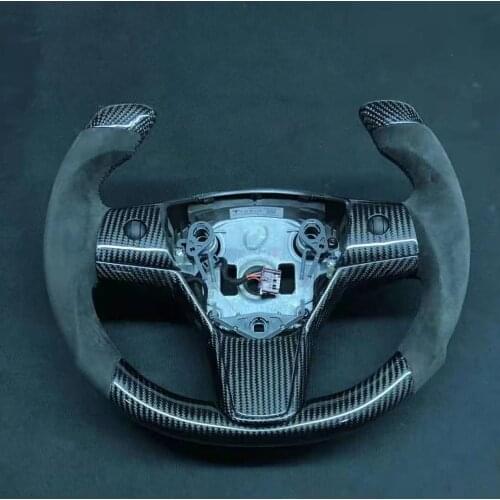 F1 Racing Cuatomized Carbon Fiber Steering Wheel Alcantara Leather Replacement For Tesla Model 3 2017 2018 2019 2020