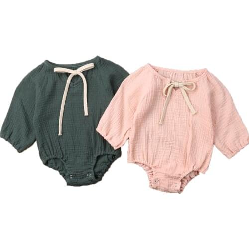 0-24M Newborn Cotton Linen Romper Baby Girl Boy Outfit Clothes Long Sleeve Romper Jumpsuit 0-2Y