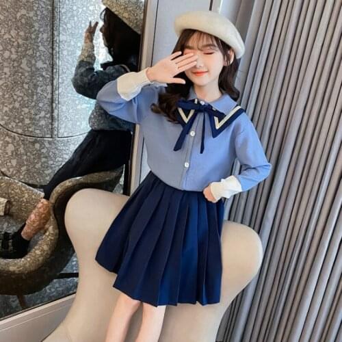 Girls Clothes Sets Autumn Bowtie Shirs Pleated Skirts 2 Pcs Suit Mother Daughter Clothing Set Family Matching 4 6 8 10 12 14 16