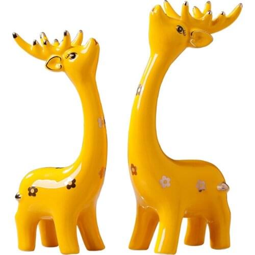 Creative Deer Figurines Ornaments Ceramic Crafts Living Room Entrance TV Cabinet Wine Cabinet Decorations Wedding Housewarming
