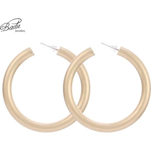 Badu Matte Gold Round Stud Earring Punk Style Big Circle Hoops Women Fashion Jewelry for Christmas Earrings Wholesale