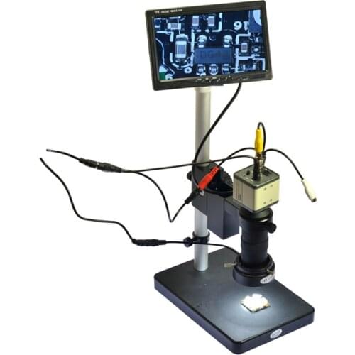 HAYEAR 800TVL CCD 100X Microscope Industrial Camera Kit C-Mount Lens BNC Output 40 LED Ring Light 7" LCD Monitor