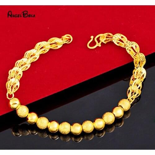 Middle East Fashion Simple Golden Round Bead Luxury Jewelry Muslim Wedding Party Jewelry Cuban Womens Ornament Bracelet