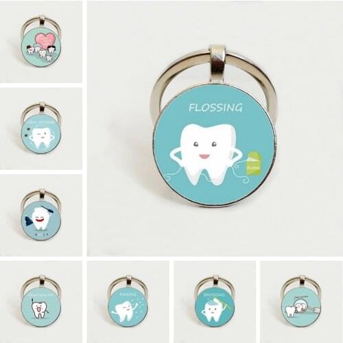 Fashion Creative Dentist Glass keychain Jewelry Dental Care Jewelry Souvenirs Nurse Personalized car key jewelry