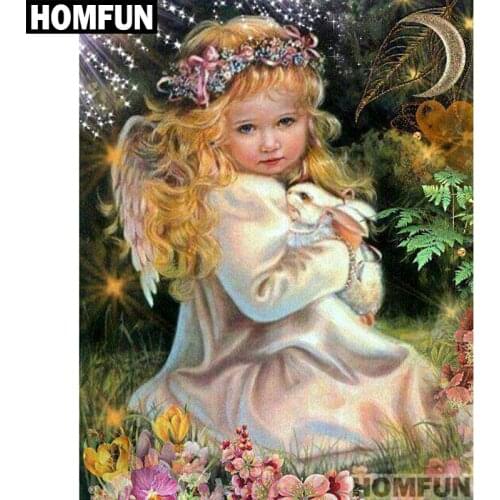 HOMFUN Full Square/Round Drill 5D DIY Diamond Painting "Angel girl flower" Embroidery Cross Stitch 3D Home Decor Gift A01205