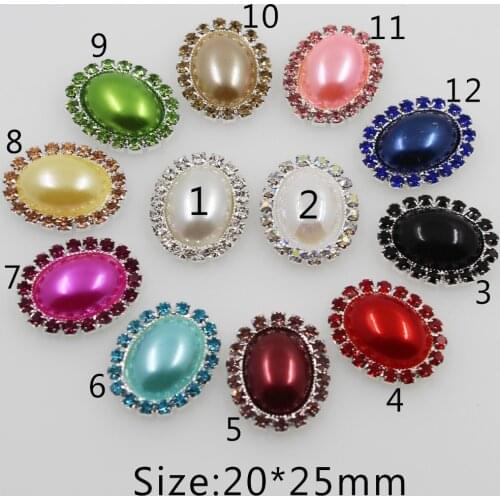 New 10pc 20*25mm Multicolor oval pearl rhinestone buttons for crafts metal brass DIY wedding invitations Decoraive scrapbooking