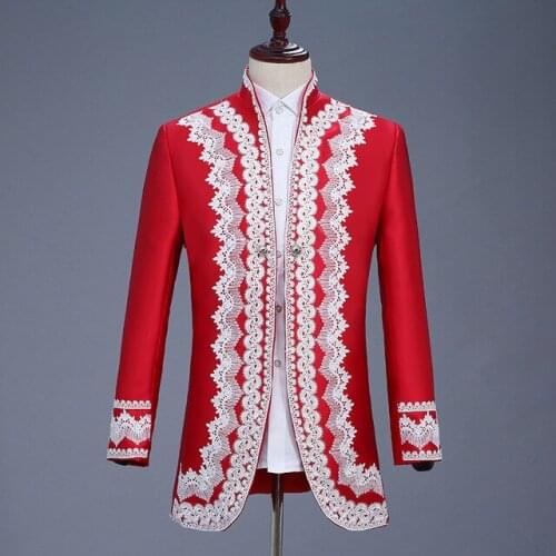 2019 New Male Fashion Europe Gothic Style Burgundy Red Palace Suit Jacket Stage Singer Party Prom Costume Loose Blazer Coat