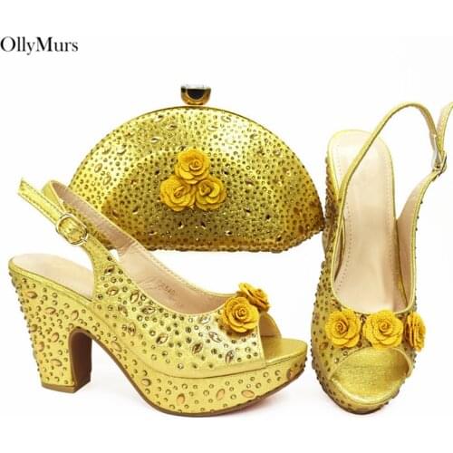 New Arrival African Style Ladies Rhinestone Shoes And Bag To Match Set Summer Elegant Shoes With Matching Bag Set For Party