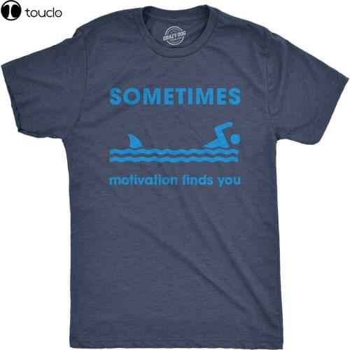 New Mens Sometimes Motivation Finds You Tshirt Funny Shark Tee Cotten Tee Shirt